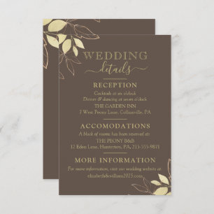 Dark Taupe & Gold Foliage Modern Botanical Wedding Enclosure Card