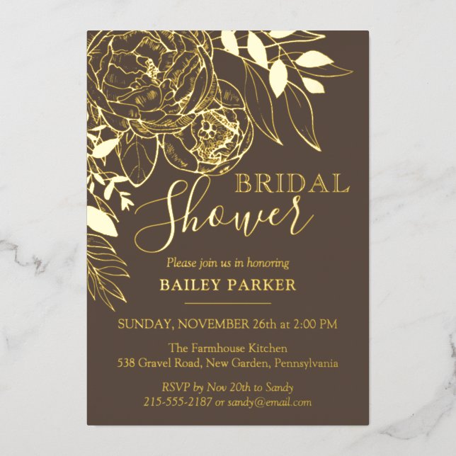 Dark Taupe & Gold Modern Floral Bridal Shower (Front)