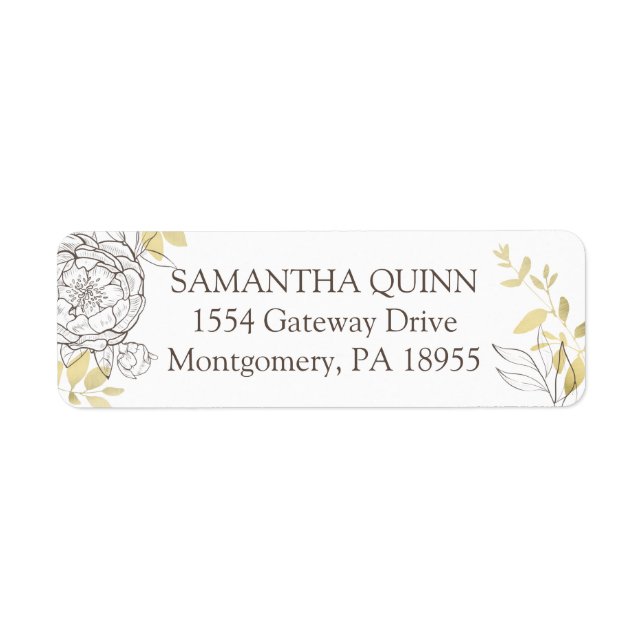 Dark Taupe & Gold Peony Floral Return Address (Front)