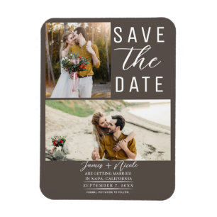 Dark Taupe Modern 2 Photos Save the Date Wedding Magnet