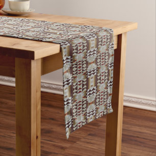 Dark Taupe Red Brown Tan Grey Beige Tribal Art Medium Table Runner