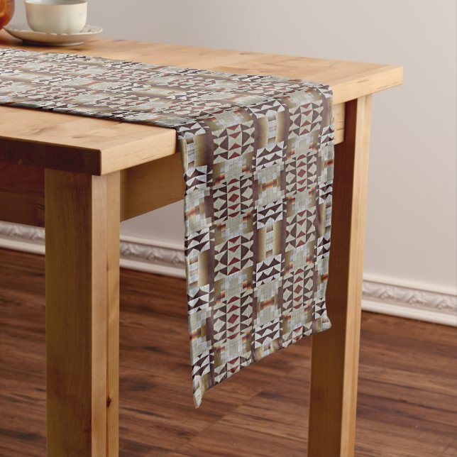 Dark Taupe Red Brown Tan Grey Beige Tribal Art Medium Table Runner (In Situ)