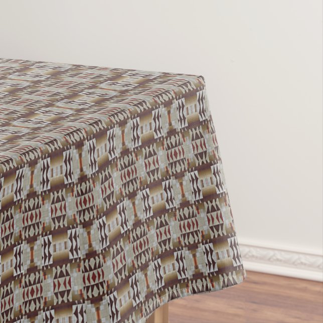 Dark Taupe Red Brown Tan Grey Beige Tribal Art Tablecloth (In Situ)