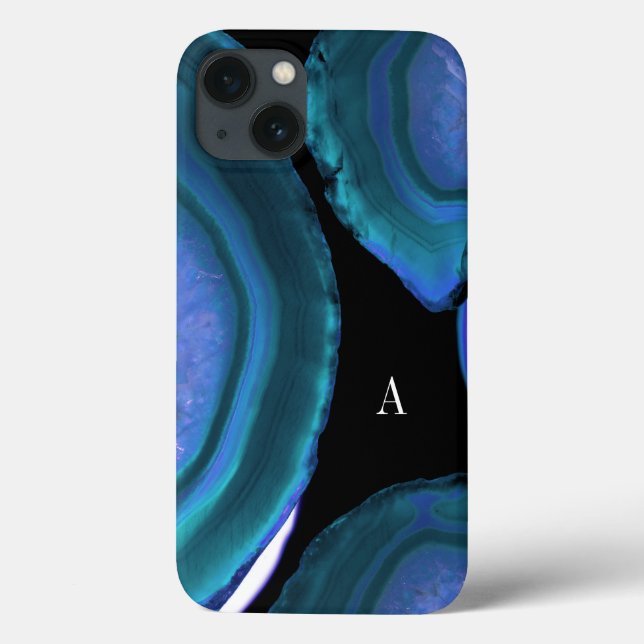 Dark Teal Agate Geode Monogram Case-Mate iPhone Case (Back)