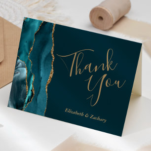 Dark Teal Agate Gold Wedding Thank You Card