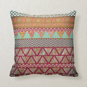 Dark Teal Amber Boho Tribal Stripes Pattern Cushion