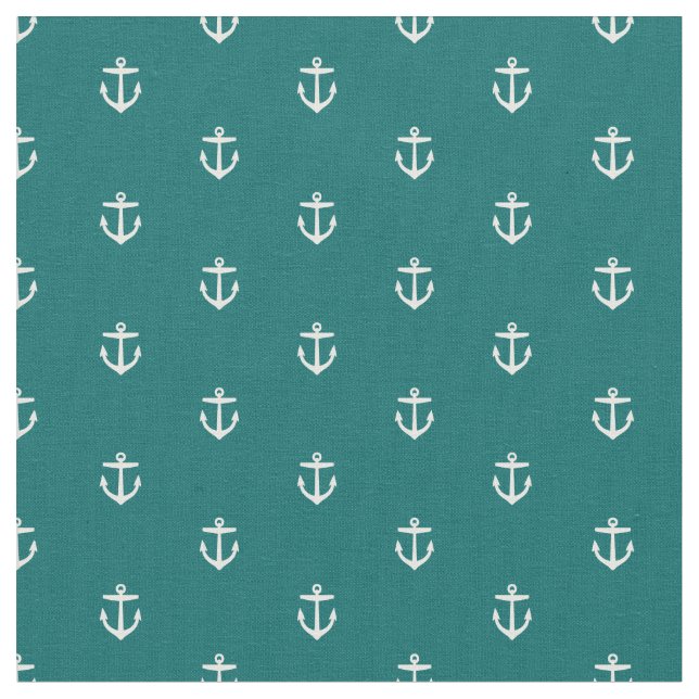 Dark Teal Anchor Print Fabric (Close Up)