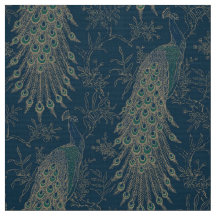 Dark Teal and Gold Victorian style Peacocks