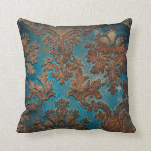 Dark Teal and Patina Damask Cushion