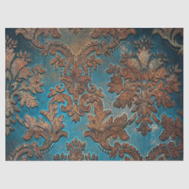 Dark Teal and Patina Damask Decoupage Tissue Paper (Front)