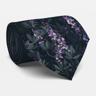 Dark Teal and Purple Wisteria Floral Necktie
