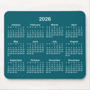 Dark Teal and White 2026 Calendar Mouse Mat