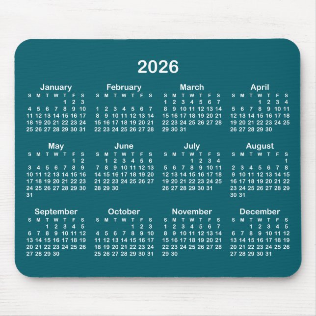 Dark Teal and White 2026 Calendar Mouse Mat (Front)