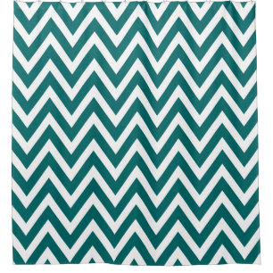 Dark Teal and White Chevron Shower Curtain