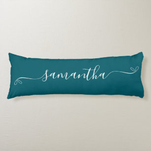 Dark Teal and White Cute Bow Signature Name Body Cushion