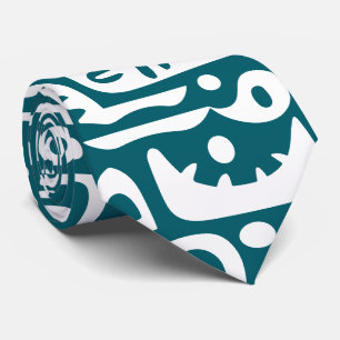 Dark teal and white doodles 2 of 7 tie