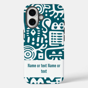 Dark teal and white doodles iPhone 16 case