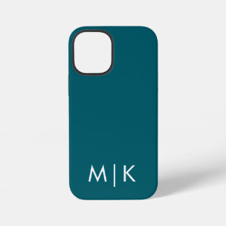 Dark Teal and White Modern Monogram  iPhone 12 Mini Case