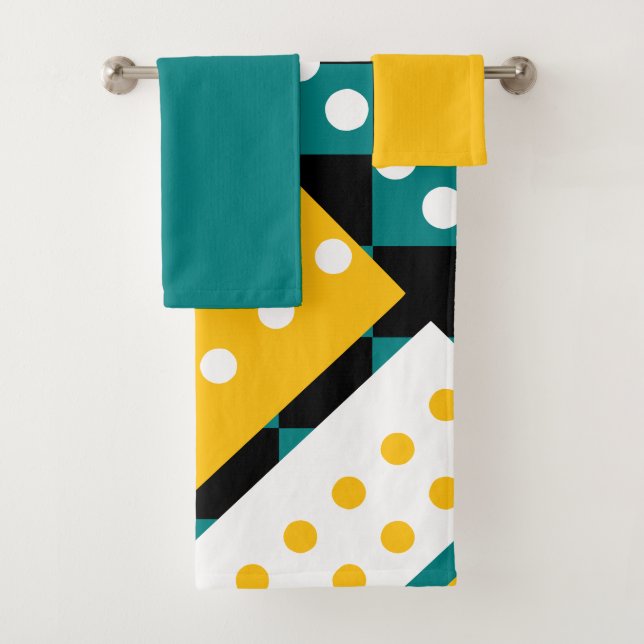 Dark Teal and yellow Bath Towel Set (Insitu)