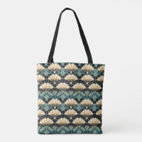 Dark Teal Art Deco Scalloped Fan Patterned
