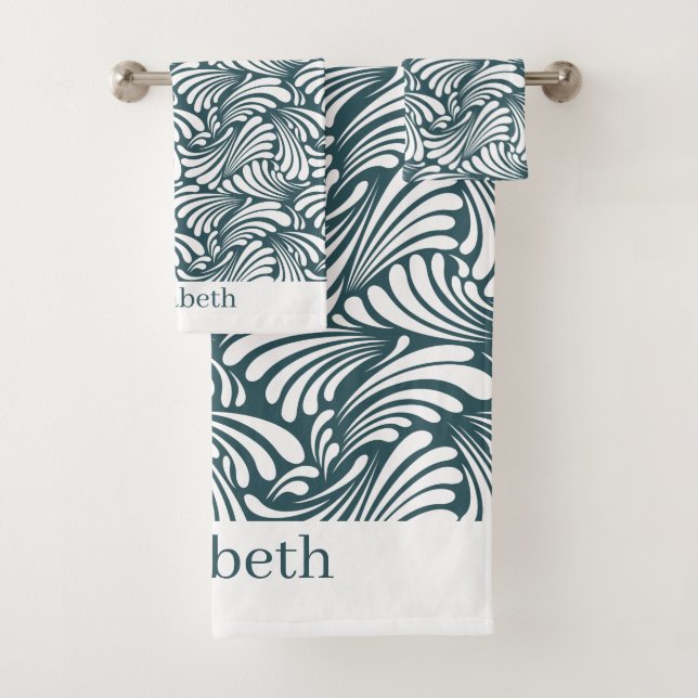 Dark Teal Art Nouveau Bath Towel Set (Insitu)