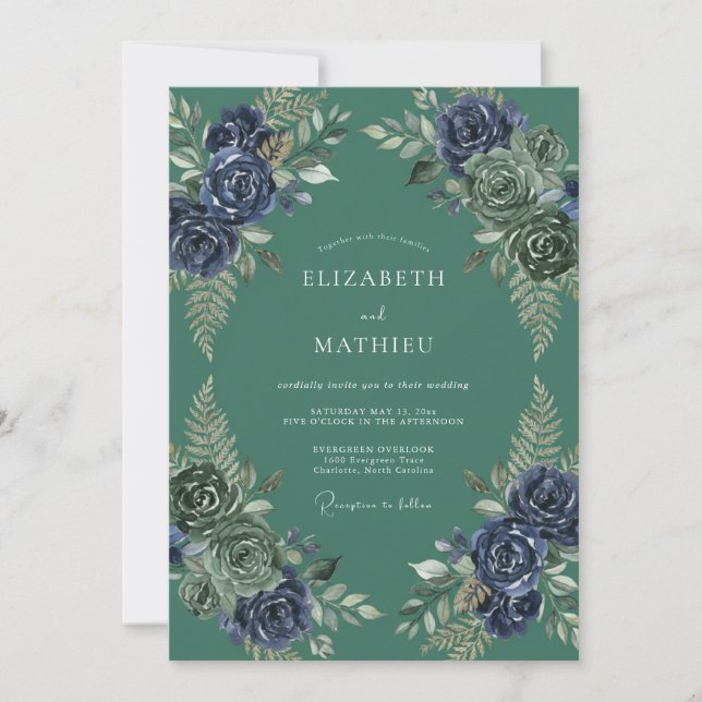 Dark Teal Atmospheric Forest Wedding Invitation (Front)