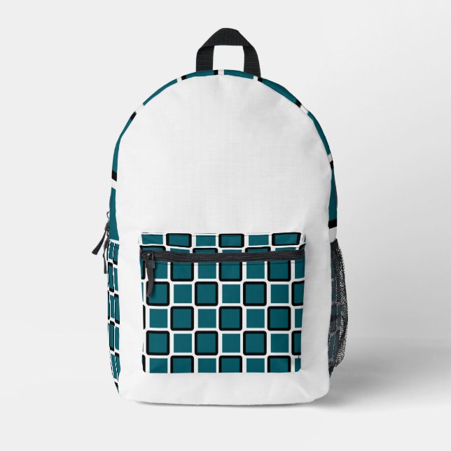 Dark Teal & Black Modern Geometric Backpack  (Front)