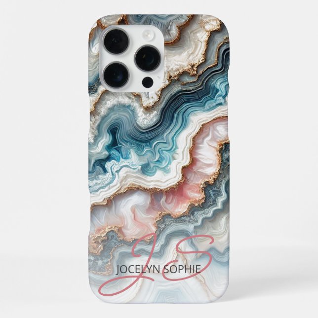Dark Teal Blue Blush Pink Gold Marble Art Pattern iPhone Case (Back)