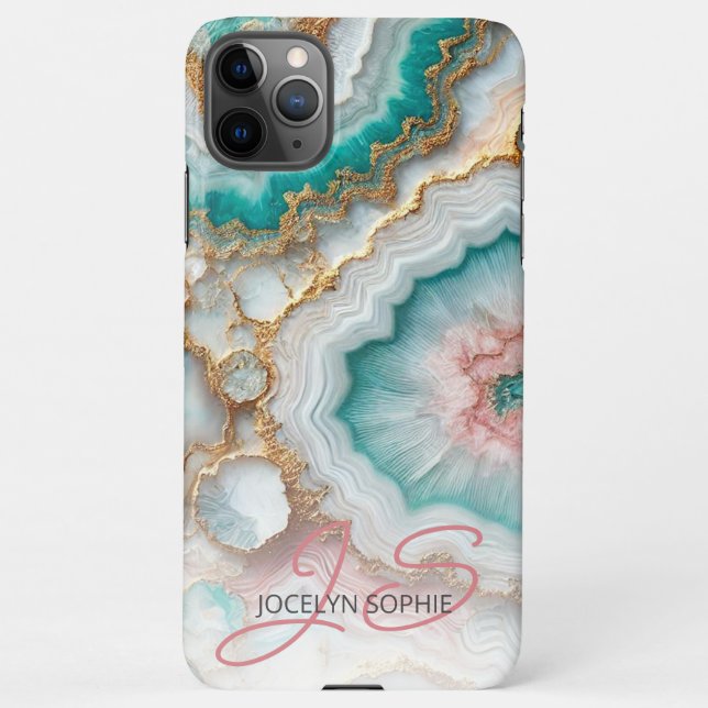 Dark Teal Blue Blush Pink Gold Marble Art Pattern iPhone Case (Back)