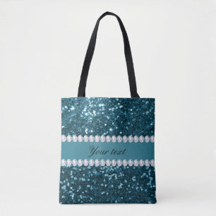 Dark Teal Blue Faux Glitter and Diamonds Tote Bag