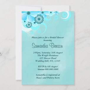Dark Teal Blue Floral Bridal Shower Invites