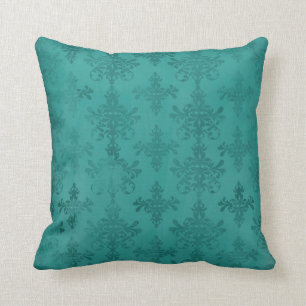 dark teal blue green distressed damask cushion