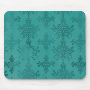 dark teal blue green distressed damask mouse mat
