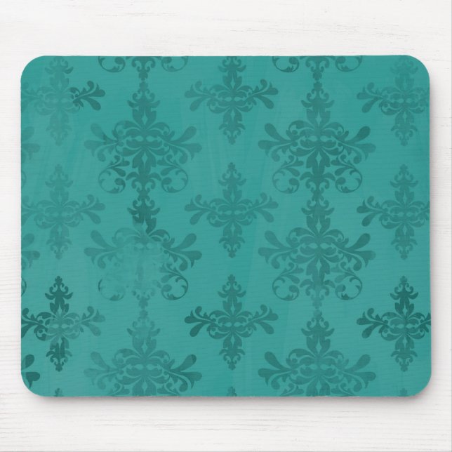 dark teal blue green distressed damask mouse mat (Front)