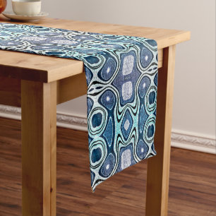 Dark Teal Blue Green Turquoise Violet Tribe Art Medium Table Runner