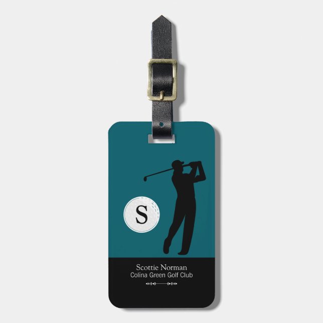Dark Teal Blue Personalised Golfer Monogram  Luggage Tag (Front Vertical)