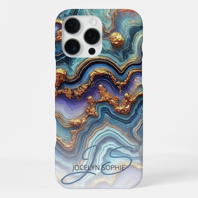 Dark Teal Blue Purple Gold Marble Art Pattern iPhone Case (Back)