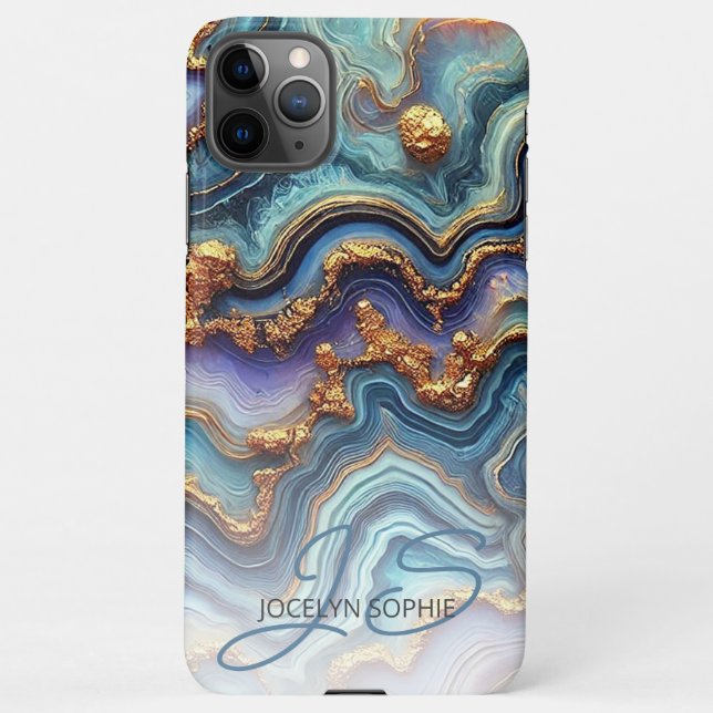 Dark Teal Blue Purple Gold Marble Art Pattern iPhone Case (Back)