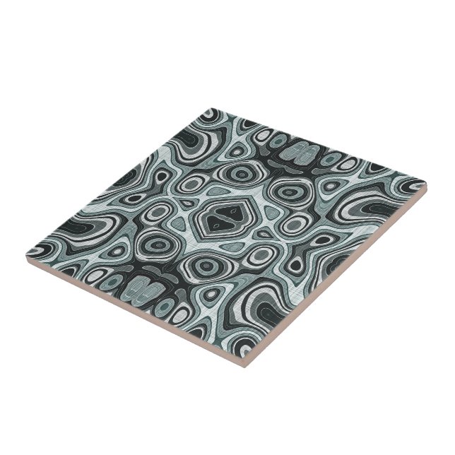 Dark Teal Blue Seafoam Green Grey Ethnic Tribe Art Tile (Side)