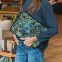 Dark Teal Blue Turquoise Faux Gold Agate Pattern