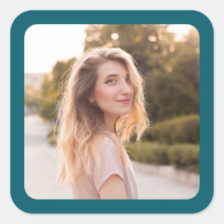 Dark Teal Border Photo Square Sticker
