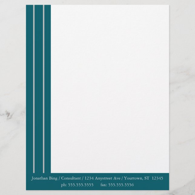 Dark Teal Border with Silver Stripes Custom Letterhead (Front)
