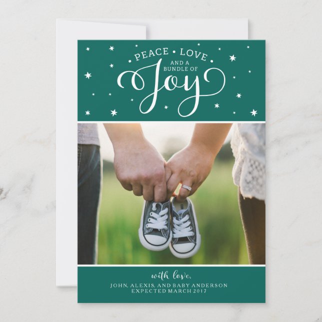 Dark Teal Christmas Pregnancy Announcement Card (Front)