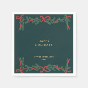 Dark Teal Christmas Wreath Holiday Cocktail Napkin