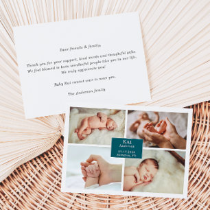 Dark Teal Classic Baby Photo Announcement Card