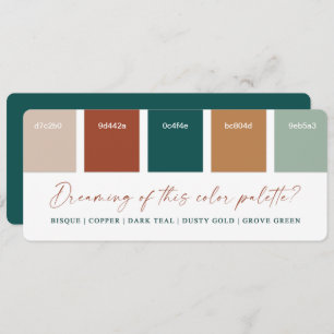 Dark Teal & Copper 2021 Wedding Colour Palette Car Invitation