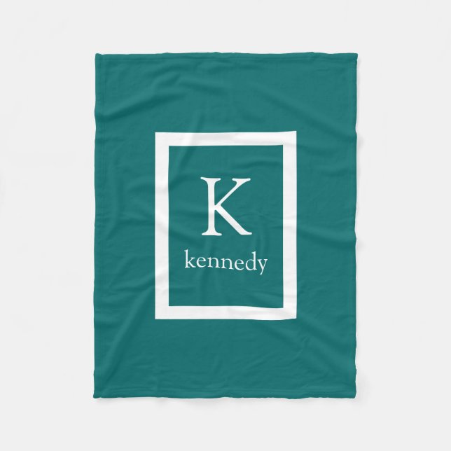 Dark Teal Custom Monogram Name Fleece Blanket (Front)