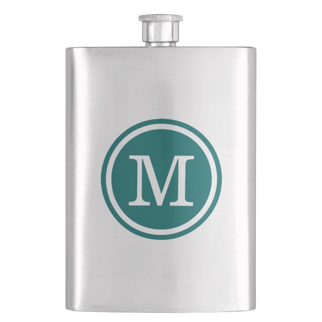Dark Teal Custom Personalised Monogram Hip Flask (Front)