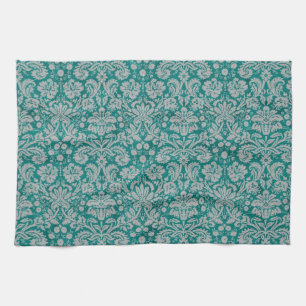 Dark Teal Damask Tea Towel