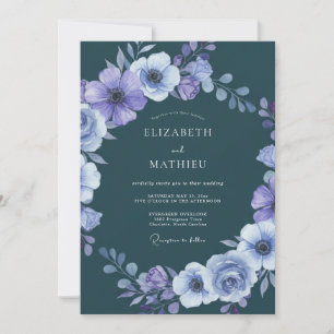Dark Teal Dramatic Winter Wedding Invitation